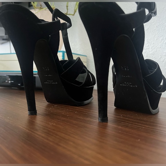 YSL SAINT LAURENT BLACK VELVET 105 TRIBUTE PLATFORM SANDALS SIZE 37.5/7.5 - Picture 11 of 16